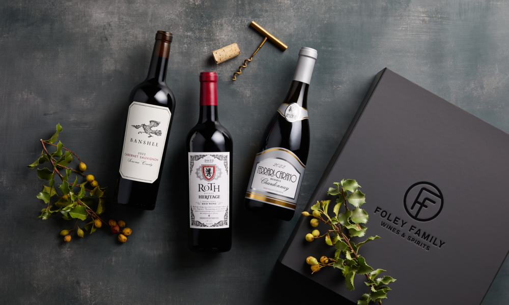 Holiday wine gift box with three wines